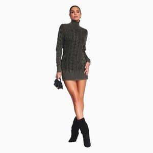 SER.O.YA Storme Cable Knit Sweater Dress XS Charcoal Gray Turtleneck Mini